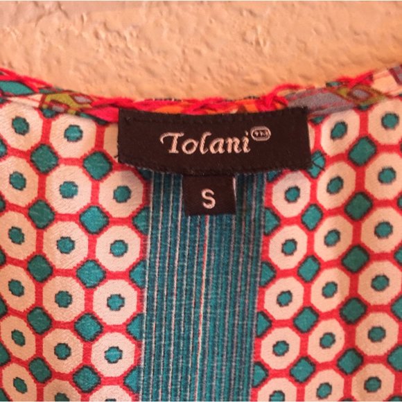 Tolani Silk Tunic Top Boho Multi Color Print Tie F - Picture 3 of 4